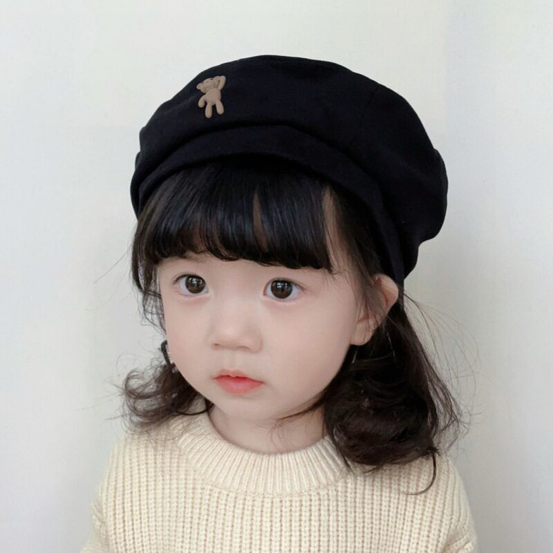 超火韩国小熊儿童帽子春秋贝雷帽女童可爱复古八角帽画家帽男童潮