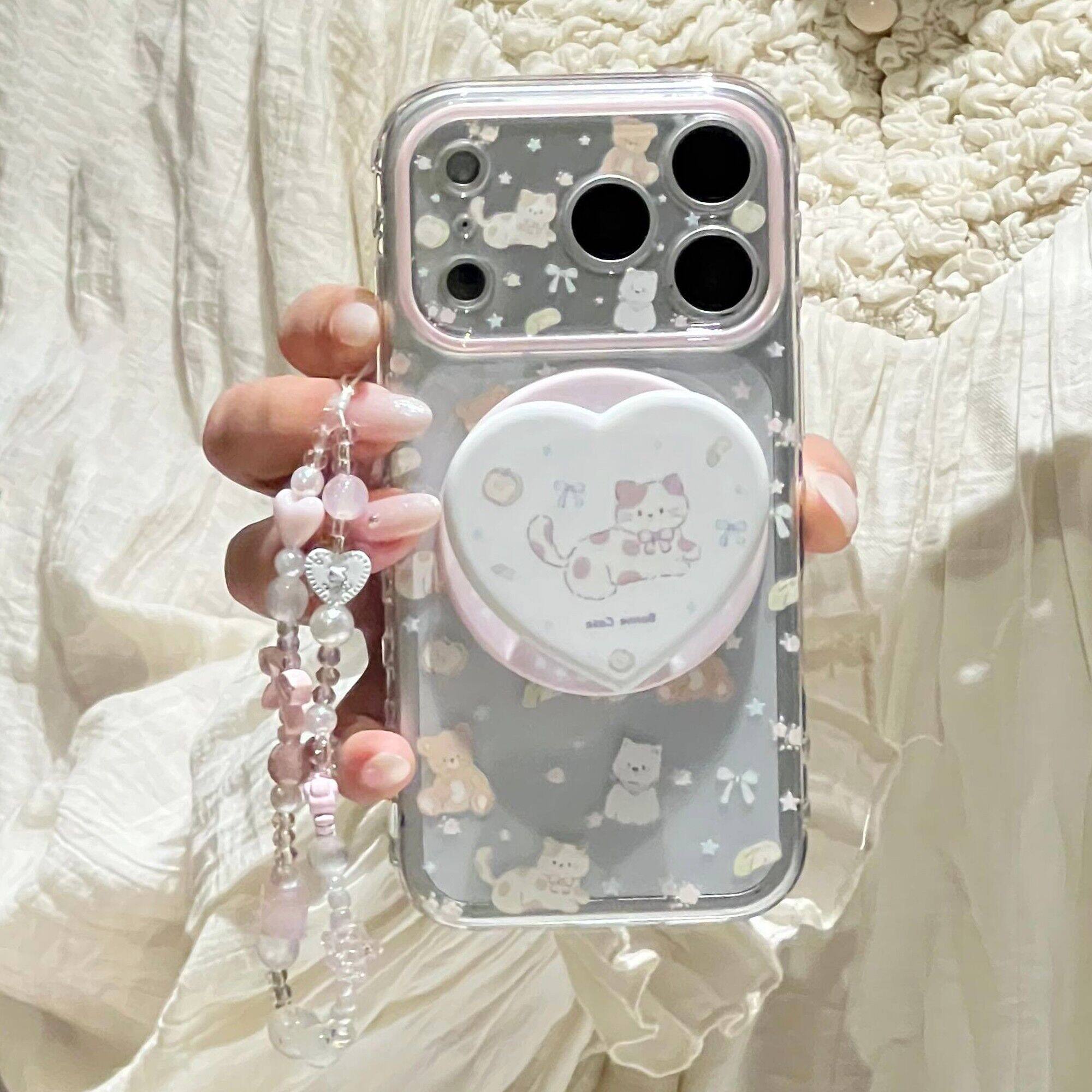 U2 透明苹果17promax新款小众手机壳iphone16小清新青苹果猫咪磁吸支架15卡通图案可爱少女14防摔保护套