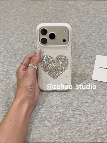 U2 韩系白底闪钻爱心适用于苹果18promax双层iphone17/16防摔手机壳