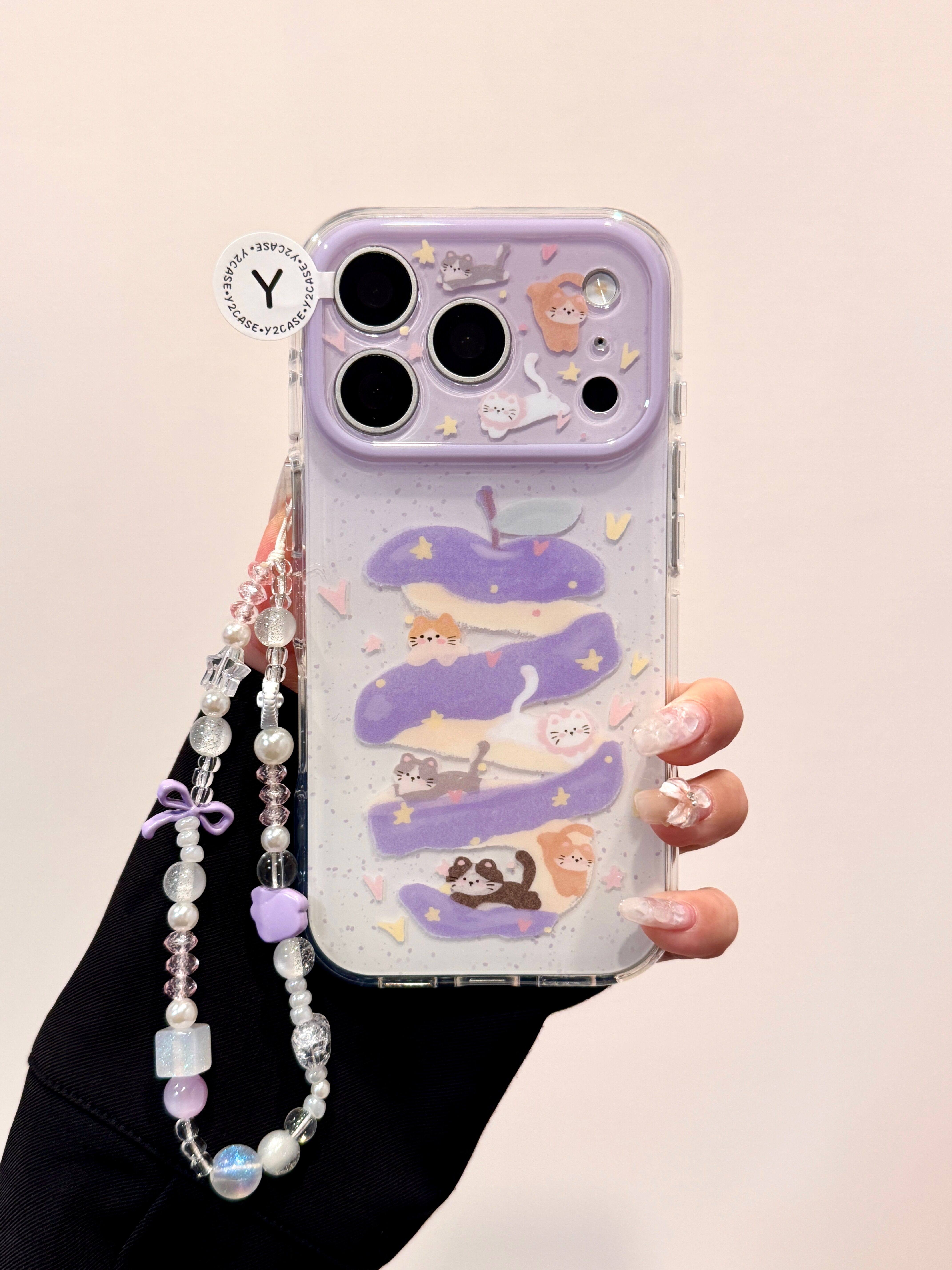 U2 卡通可爱旋转紫色苹果猫咪星球IMD双层手机壳适用iPhone17新款小众16pro Max小清新简约15防摔保护套