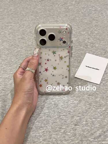 U2 透明满屏镭射彩星适用苹果18promax双层iphone17韩系16防摔手机壳