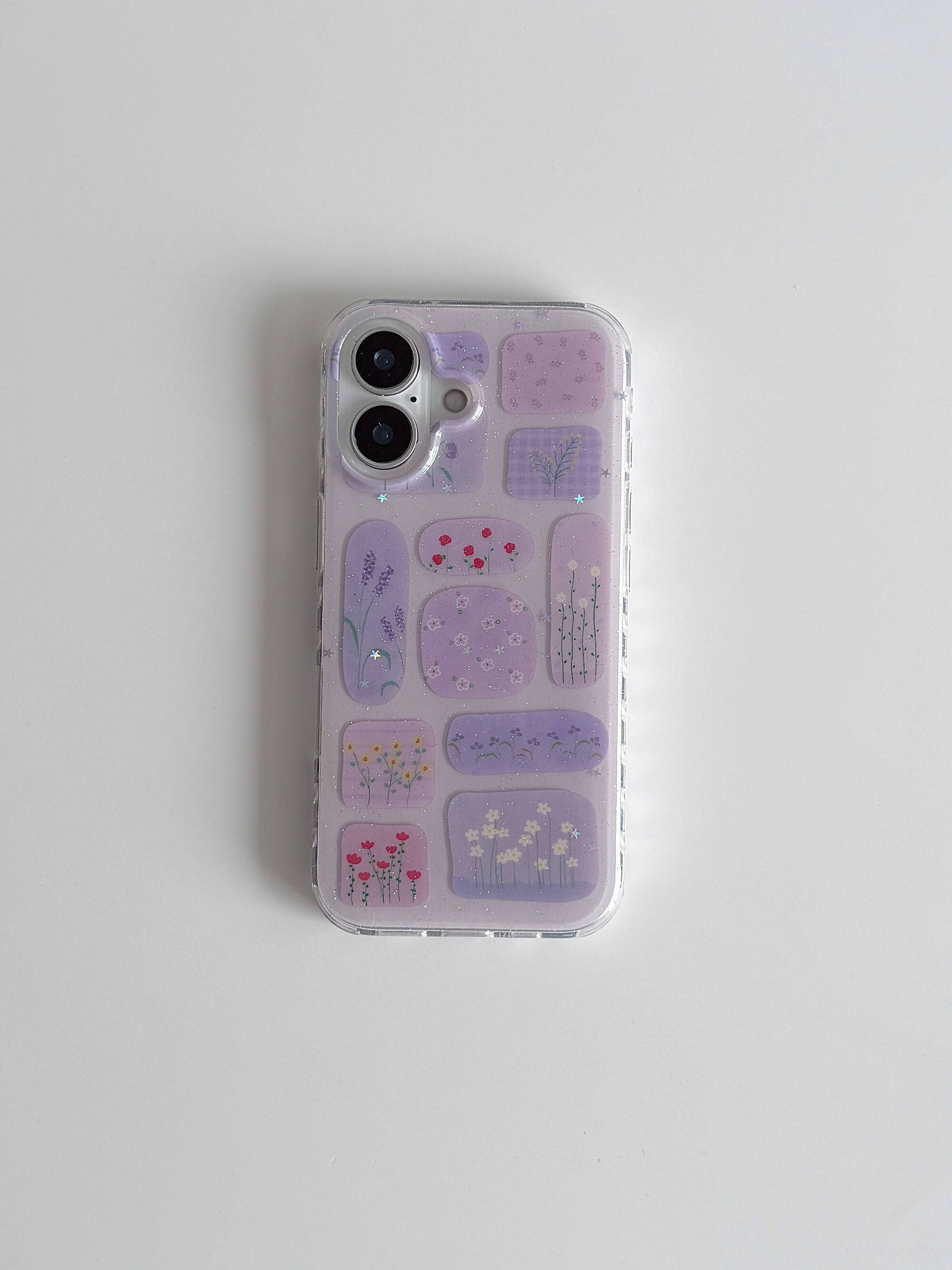 U2 适用时髦小众温柔春日紫色拼接花朵苹果17pro Max16新款15手机壳双层防摔保护套