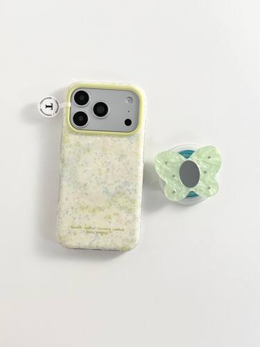 U2 ins奶绿色泼墨蝴蝶适用苹果17pro支架iphone16磁吸15贝壳纹手机壳