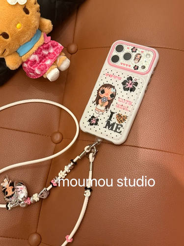 U2 可爱波点拼豆女孩适用于iPhone17promax手机壳苹果16pro女15斜挎防水保护套