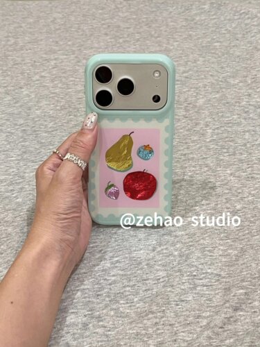 U2 韩系浅绿彩色水果插画适用苹果17promax新款小众手机壳iphone16pro个性15防摔保护套