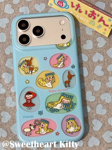 U2 ins蓝色古早黄发小女孩贴纸适用iphone17promax新款小众苹果16个性手机壳15女防摔保护套