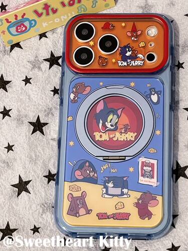 U2 ins可爱汤姆猫杰瑞旋转支架适用iphone17promax苹果16手机壳15女