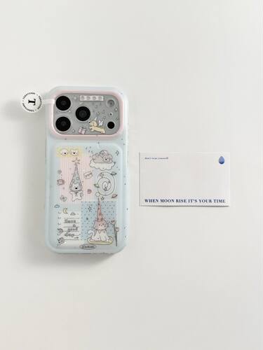 U2 淡蓝色猫咪小狗拼贴适用苹果17promax新款小众可爱iphone16全包15防摔保护套手机壳
