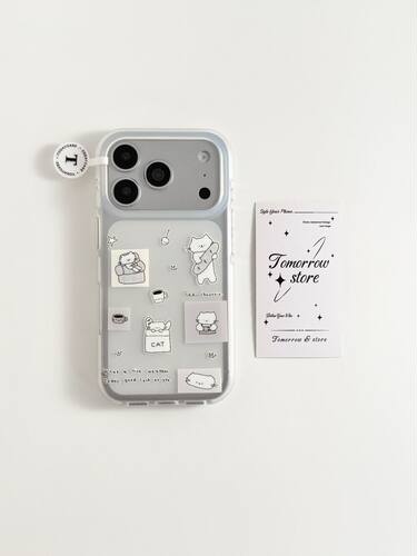 U2 手绘线条猫咪插画适用苹果17pro双层iPhone16可爱磨砂少女防水个性 简约15手机壳防摔保护套