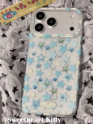 U2 ins小清新蓝色闪粉小星星适用iphone17promax新款简约苹果16手机壳小清新15小众防摔保护套