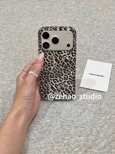 U2 韩系银底满屏黑豹纹适用苹果17pro新款小众个性双层iphone16亮面15防摔保护套手机壳