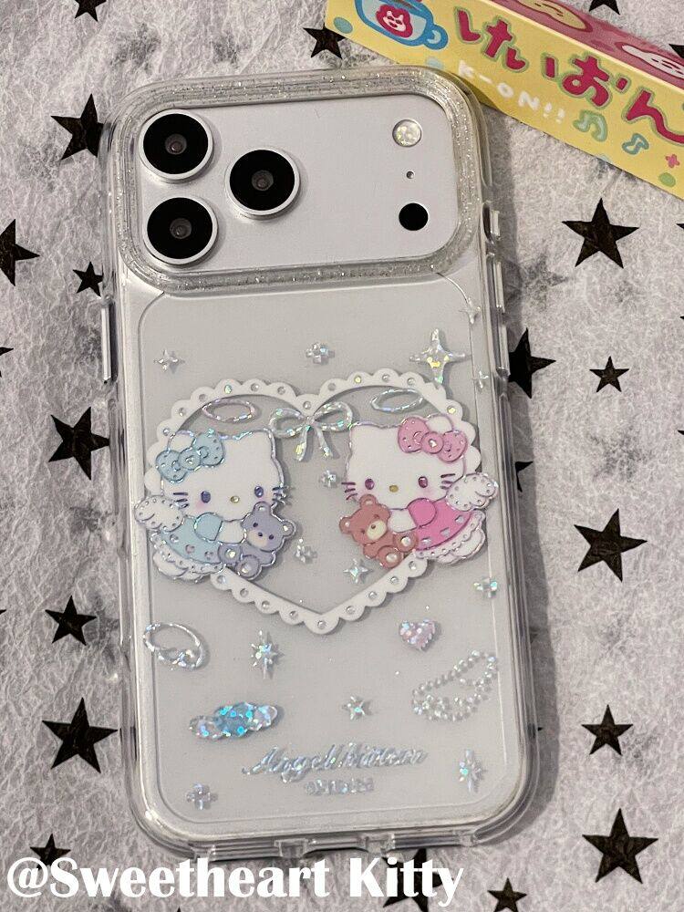 U2 镭射闪钻爱心小天使kitty适用iphone17promax新款小众苹果16简约手机壳15少女防摔保护套