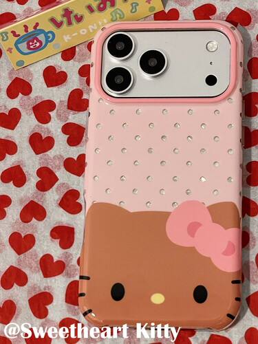 U2 ins古早粉色波点黑皮kitty适用iphone17promax新款小众苹果16个性手机壳15少女防摔保护套