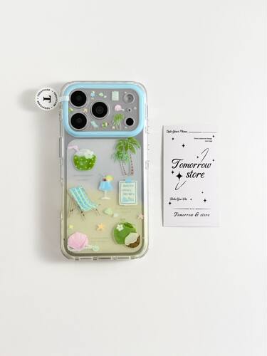 U2 ins沙滩椰树插画适用苹果17pro双层iPhone16全包链条磨砂手机壳卡通新款个性简约15防摔保护套