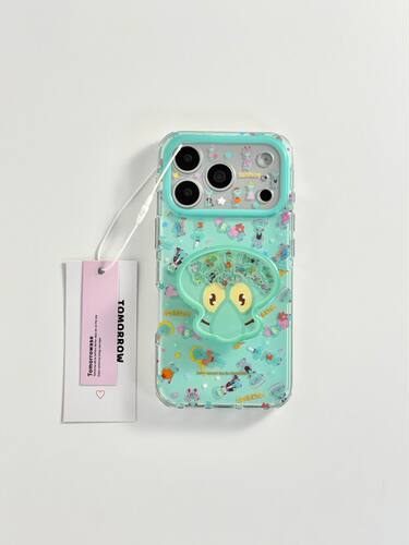 U2 可爱薄荷绿章鱼哥适用苹果17promax新款小众双层iphone16简约个性全包15支架手机壳防摔保护套