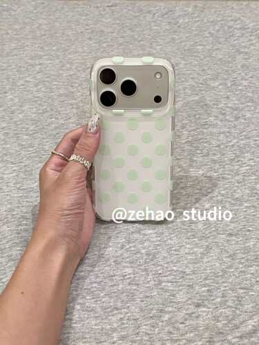 U2 韩系白底满屏薄荷绿波点适用苹果18pro双层iphone17防摔16手机壳