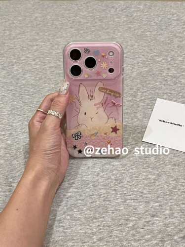 U2 可爱油画炸毛小兔子适用苹果18promax双层iphone17/16全包手机壳