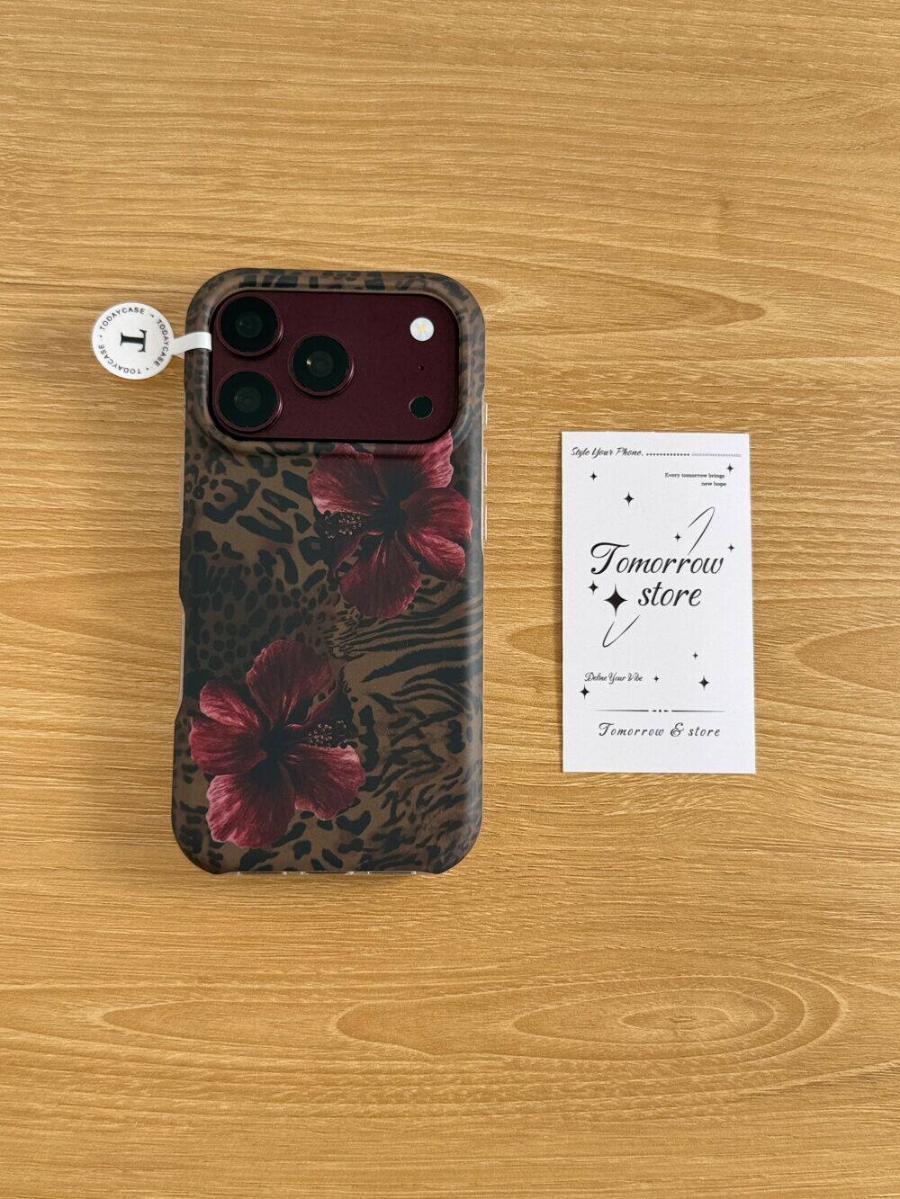 U2 ins个性豹纹酒红色百合花适用18pro苹果17磨砂iphone16/15手机壳
