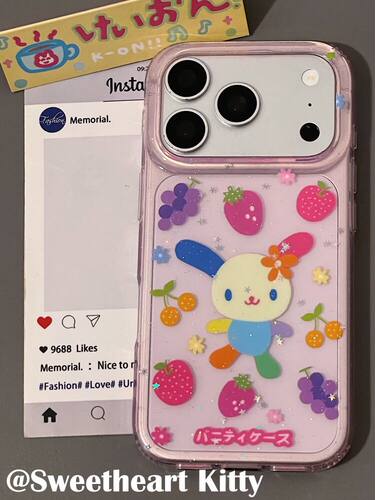 U2 ins粉色古早闪粉彩虹兔适用iphone17promax新款小众苹果16手机壳15可爱防摔保护套
