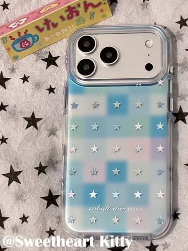 U2 ins磨砂蓝色渐变格子星星适用iphone18promax苹果17手机壳16小众
