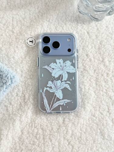 U2 ins鎏金雨滴蓝色百合适用苹果18pro双层iPhone17磨砂16/15手机壳
