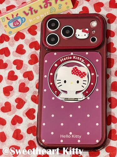 U2 ins酒红色波点kitty旋转支架适用iphone18promax苹果17手机壳16女