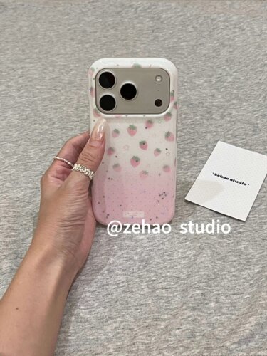 U2 粉白渐变细闪草莓适用于苹果17pro双层iphone16亮面个性 简约15手机壳防摔保护套