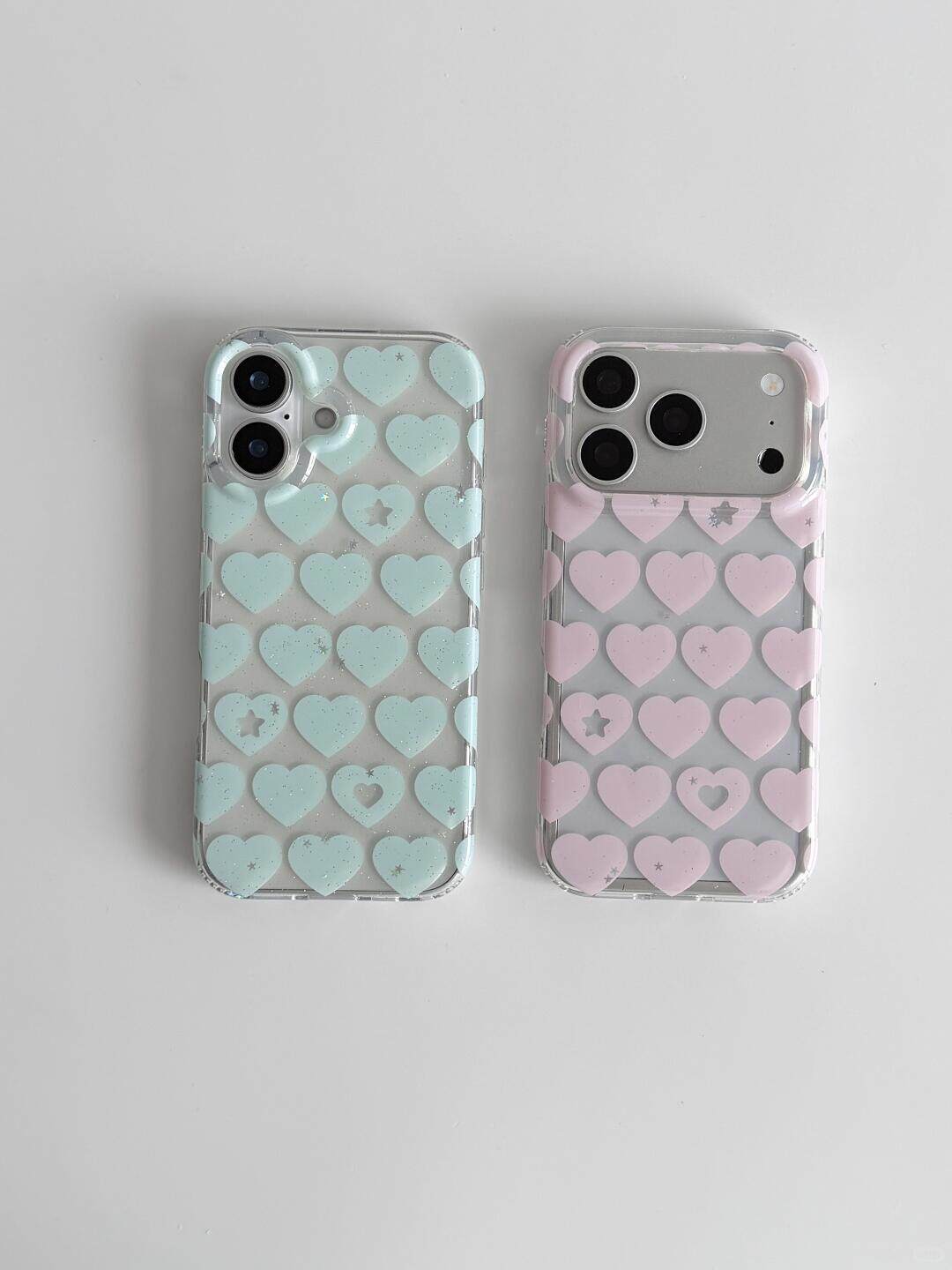 U2细闪透明满屏白爱心适用于iphone17Promax苹果17pro手机壳新款16promax/15promax全包14x保护套