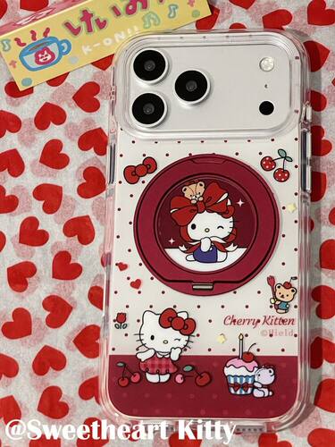 U2 ins酒红波点樱桃kitty旋转支架适用iphone18promax苹果17手机壳16
