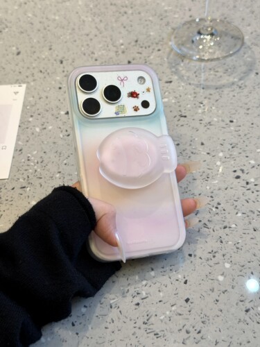 U2 清新简约粉渐变鲷鱼支架英文适用于iphone17promax新款小众苹果16小清新简约手机壳15防摔保护套