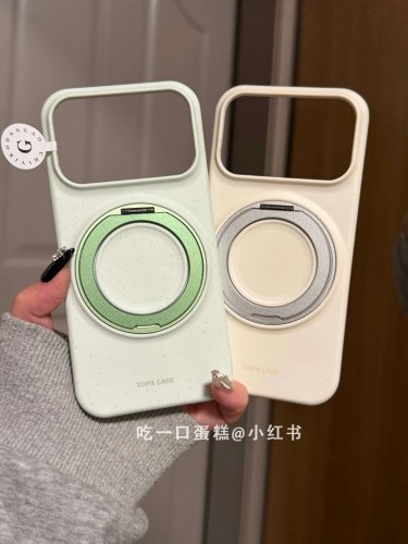 U2 米白绿底满屏泼墨菲林半包支架苹果17promax新款小众手机壳iphone16个性简约 15防摔保护套
