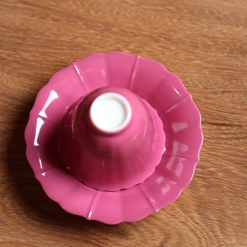 心歌 古风茶堂 景德镇手工陶瓷杯托胭脂红杯托胭脂水杯垫茶杯托