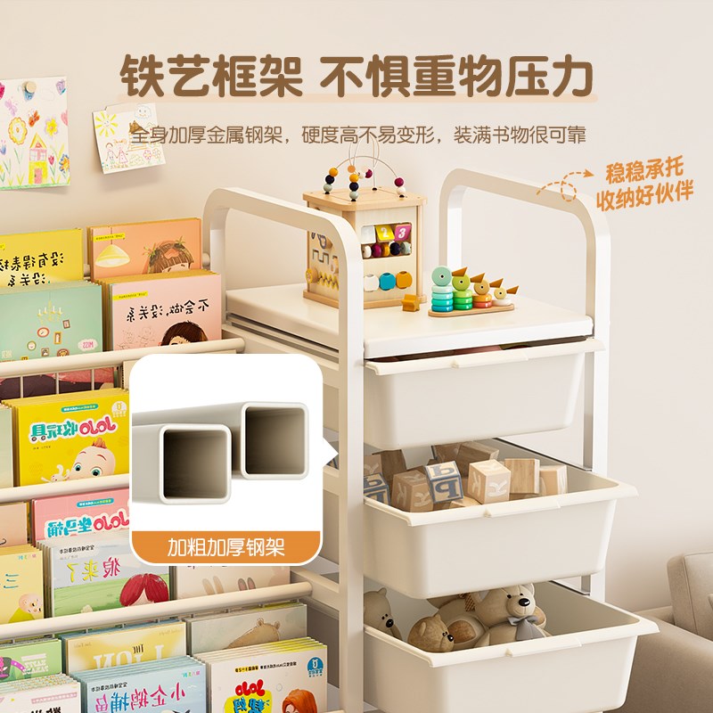 儿童书架移动小推车宝宝玩具收纳架简易书柜落地置物架家用绘本架