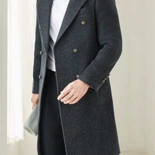 羊毛外套 中长款 秋冬款 羊毛大衣纯羊毛加厚保暖人字纹面料简约时尚