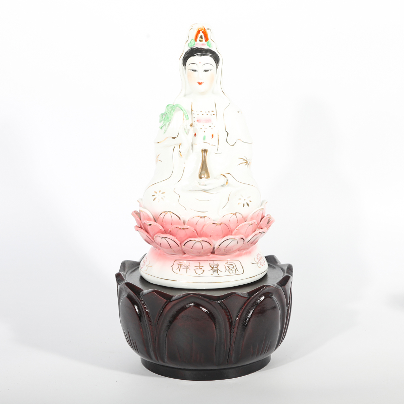 实木圆形加高神像供奉台观音菩萨家用供奉台莲花底座香炉摆件托架