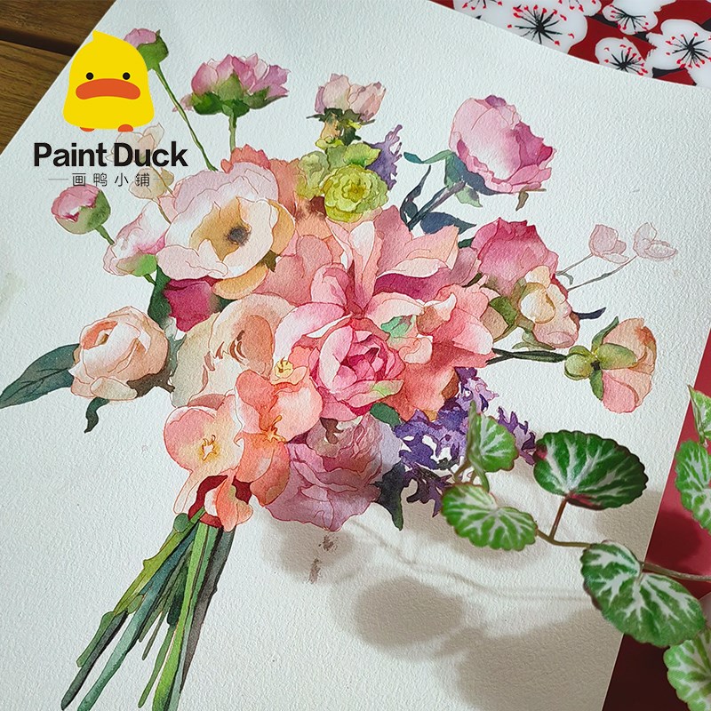 画鸭花卉植物水彩线稿临摹草稿本水彩纸填色纸上色卡初学入门线描