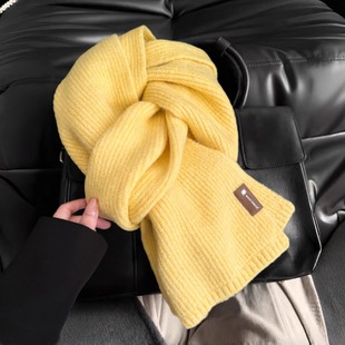 黄色高级感针织男女围巾2025新款韩系冬季百搭学生保暖灰色围脖厚