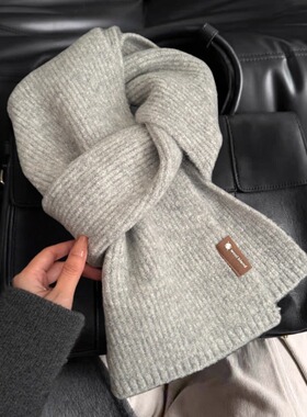 灰色高级感含羊毛情侣围巾韩系女冬季2025新款针织保暖学生围脖男