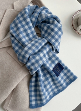 蓝色高级感2025新款ins风格子围巾女冬季学生韩系毛线御寒围脖男