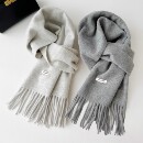 高级感灰色格子含羊毛围巾2025新款 百搭学生保暖围脖男 韩系女冬季