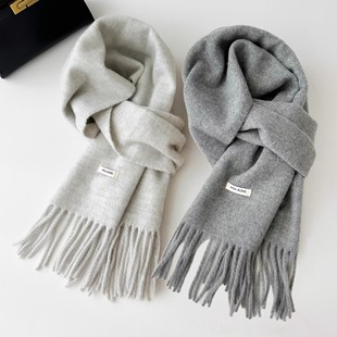 高级感灰色格子含羊毛围巾2025新款 百搭学生保暖围脖男 韩系女冬季