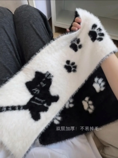 保暖日学生百搭可爱毛绒围脖 围巾新款 踏雪小猫 韩系氛围感女冬季