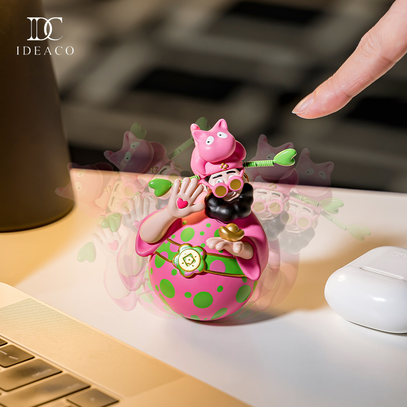 爱蒂可四喜桌面财神爷不倒翁波点款摆件工位可爱礼品情绪稳定神器