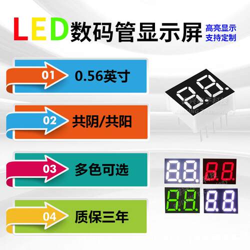 数码管 0.56英寸 2位 数码管 共阴/共阳 5621AS/5261BS AH/BH红光
