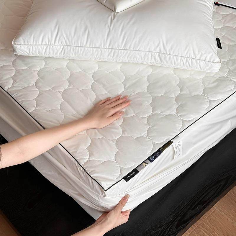 A6纯0支夹棉全棉床笠加高绗缝加厚棉床套席类梦思色保护套白床MS2