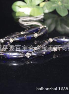 古珠老琉璃古字桶珠珠链珠串  蓝色老琉璃桶珠配饰配件收藏品