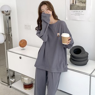 睡衣女春秋冬季 宽松舒适S可外穿德绒家居 暖绒长袖 圆领两件套新款