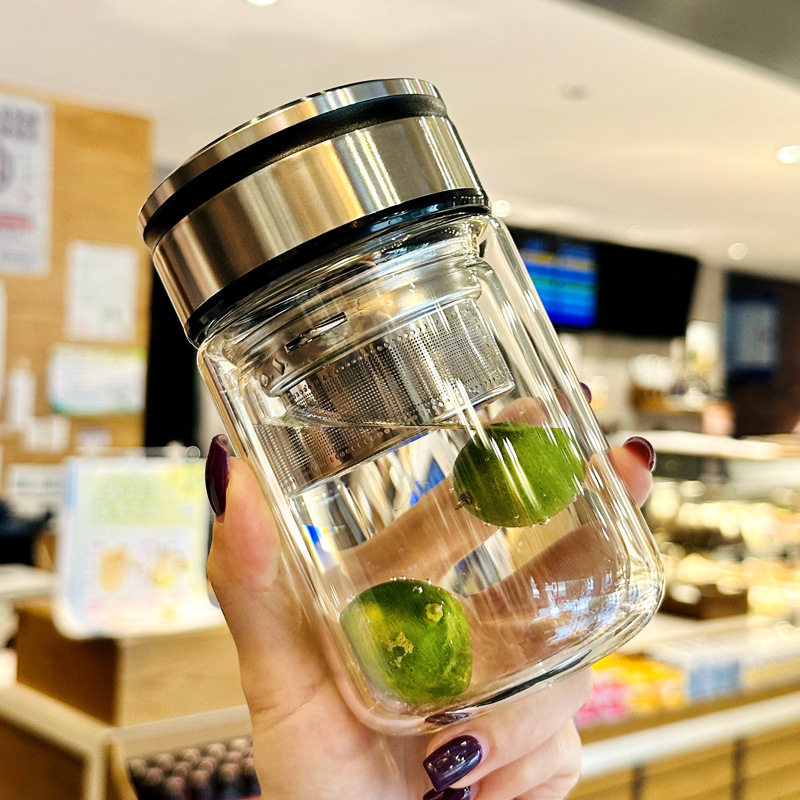 摔不烂钢化玻璃杯茶水分离泡茶杯小巧杯子高颜值女生办公室喝水杯