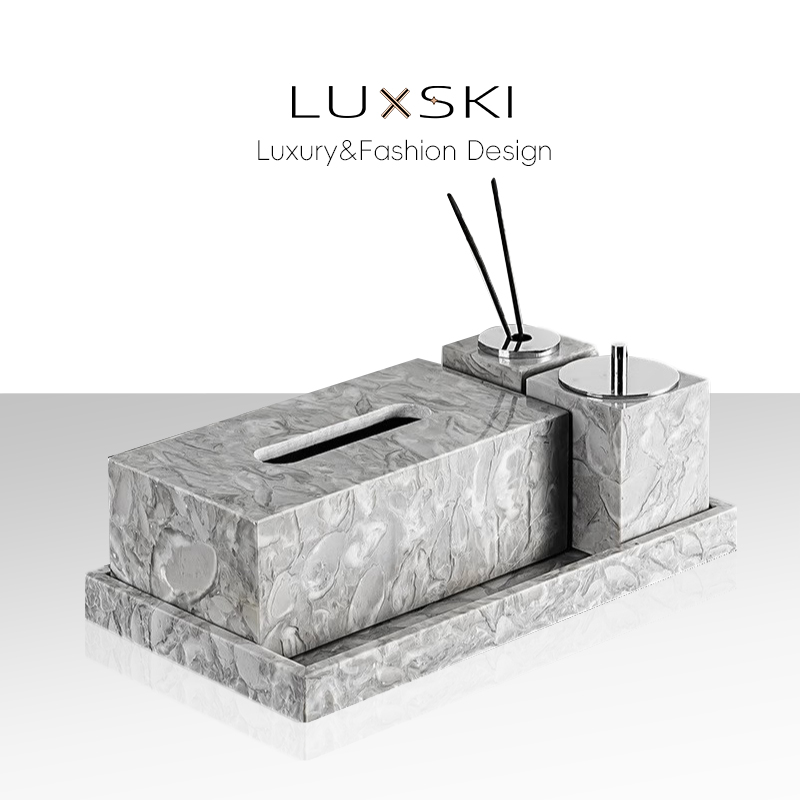 LUXSKI大理石卫生间一次性洗脸巾架托盘家用桌面摆件纸巾盒套装