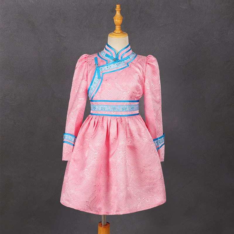 蒙古裙长款女童蒙古族童装女孩舞蹈演出服民族风旅拍打卡传统长裙